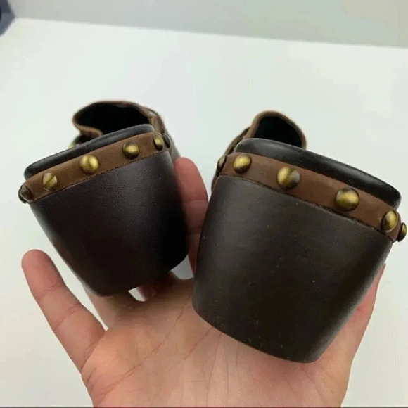 Ecco flats size 38 7-7.5 brown leather clog mules - Picture 9 of 14